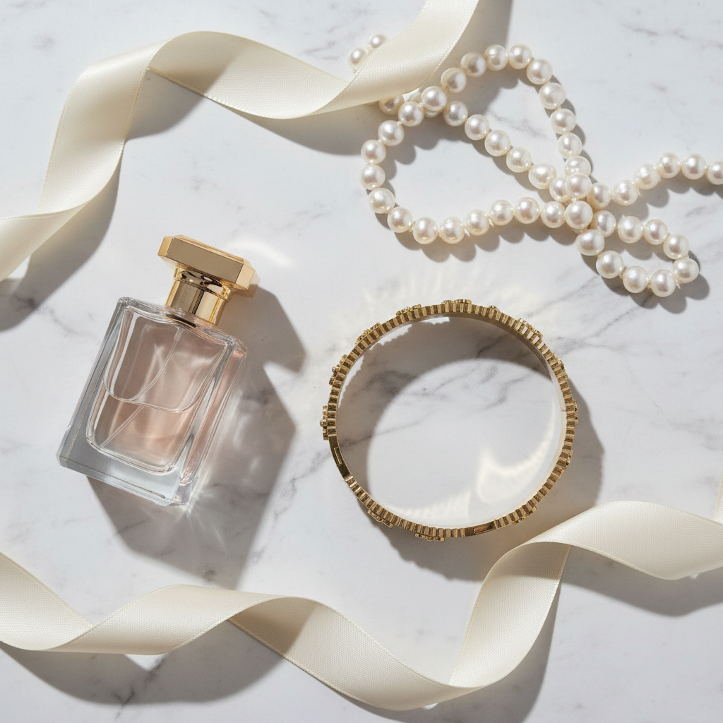 Gouden verstelbare armband bloemen flat lay luxe