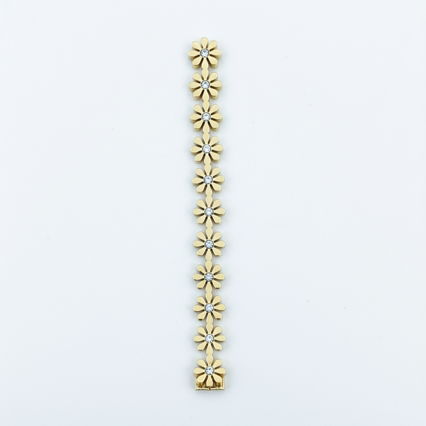 Gouden bloemen armband plat gelegd overzicht