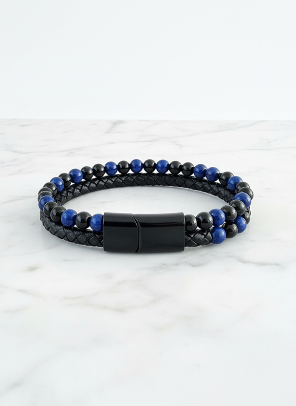 Dada Gioielli - Herenarmband, blauw, zwart of bruin leer met satijn zilverstaal, hypoallergeen, Cubaanse ketting gevlochten dubbele diamant gepolijst - verstelbaar met magnetische sluiting, Regolabile Dada Gioielli - Herenarmband, blauw, zwart of bruin leer met satijn zilverstaal, hypoallergeen, Cubaanse ketting gevlochten dubbele diamant gepolijst - verstelbaar met magnetische sluiting, Regolabile