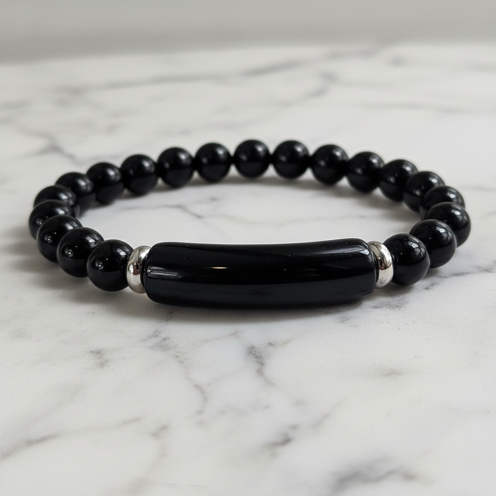 Close-up detail zwarte agaat natuursteen kralen