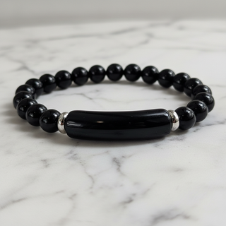 Close-up detail zwarte agaat natuursteen kralen