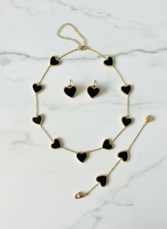 Hartjes Set Zwart Goud 3-Delig