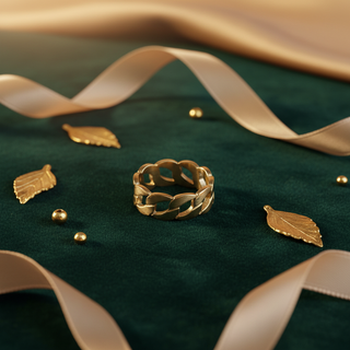 Gouden chunky chain ring luxe styling - groen fluweel