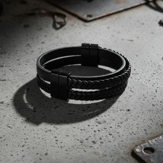 Close-up detail van gevlochten leer