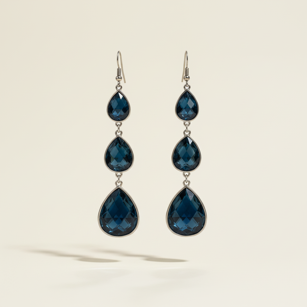 Druppel oorbellen donkerblauw kristal zwevend