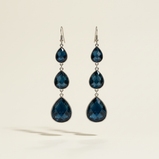 Druppel oorbellen donkerblauw kristal zwevend