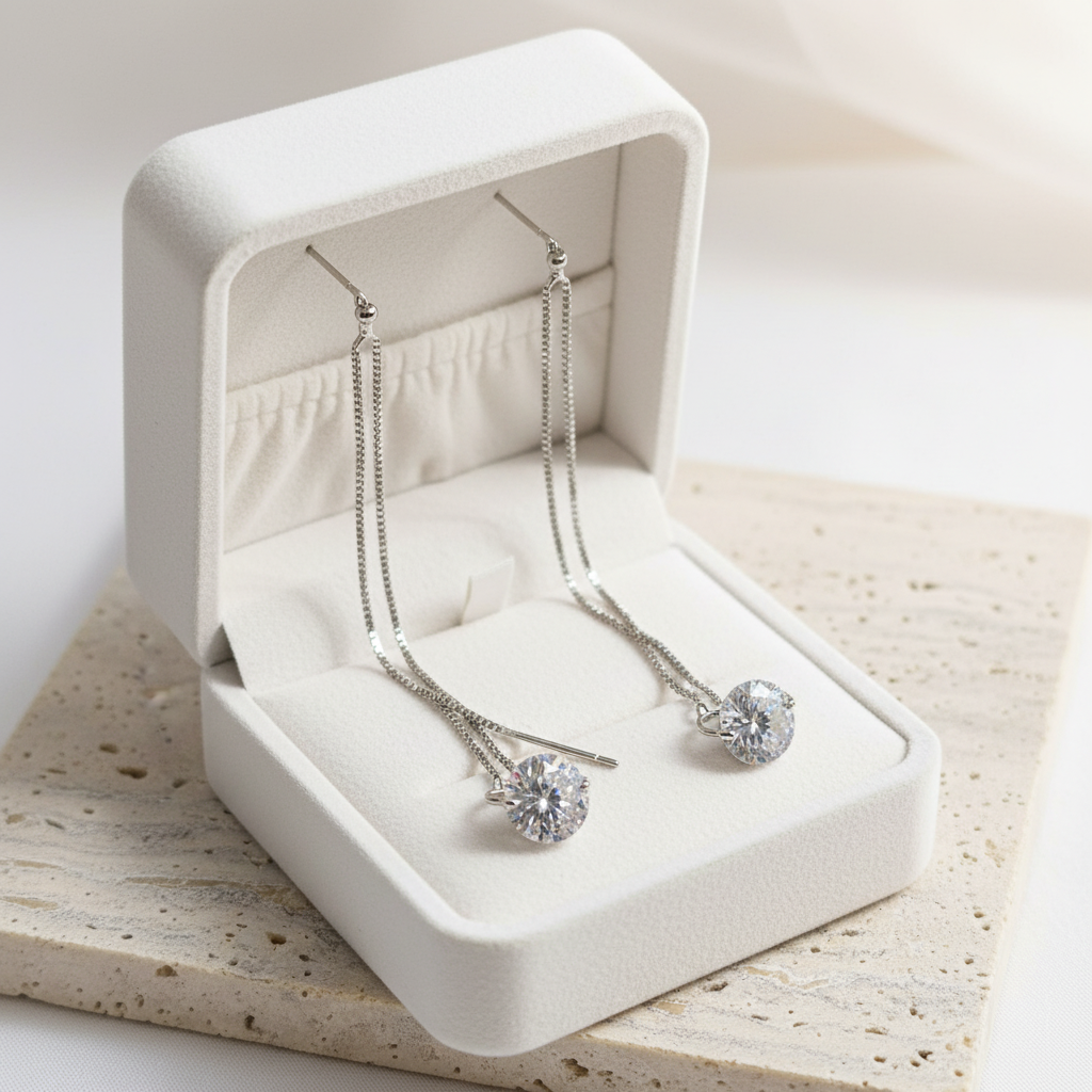 Doortrek oorbellen in luxe doos