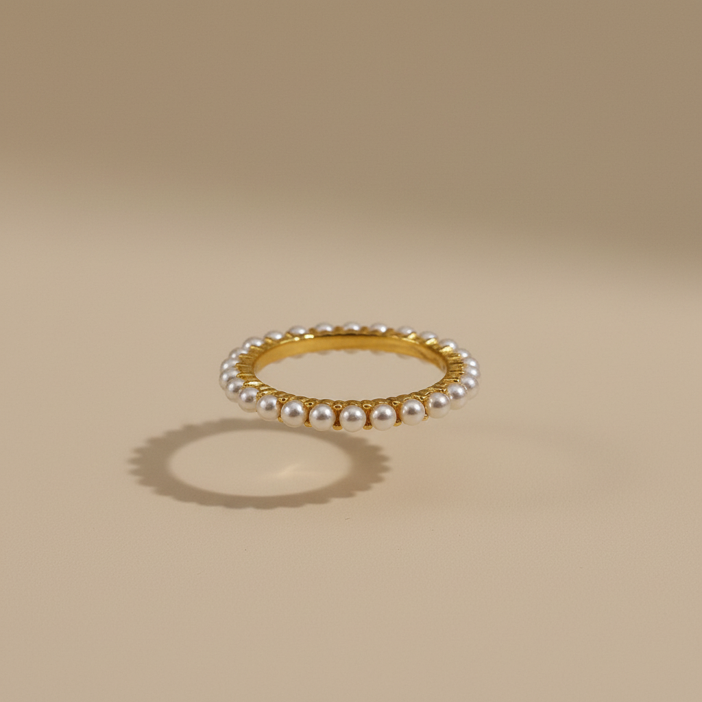 Zwevende zoetwaterparel ring goud