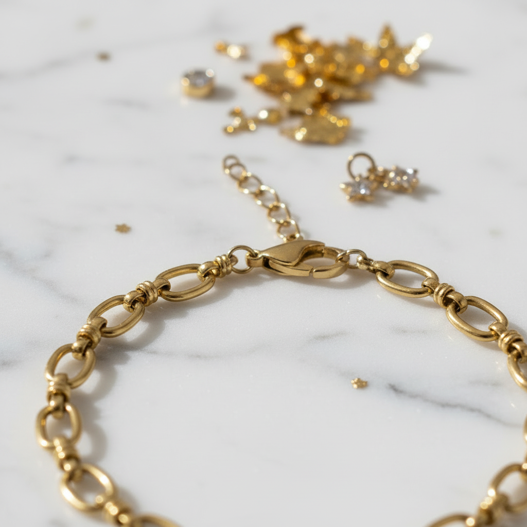 Close-up detail ovale schakelarmband