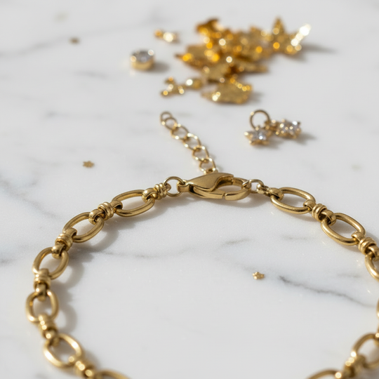 Close-up detail ovale schakelarmband