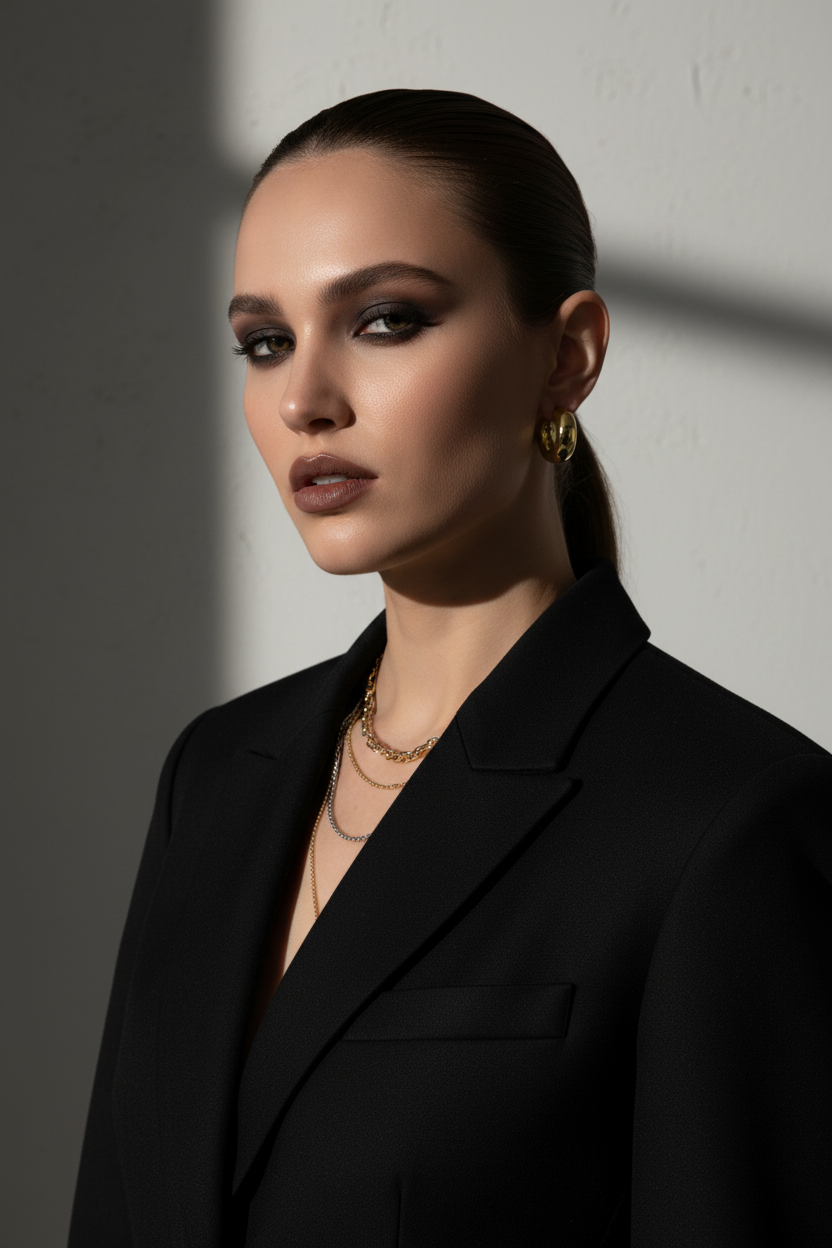 Model portret chunky creool oorbellen - beide kleuren