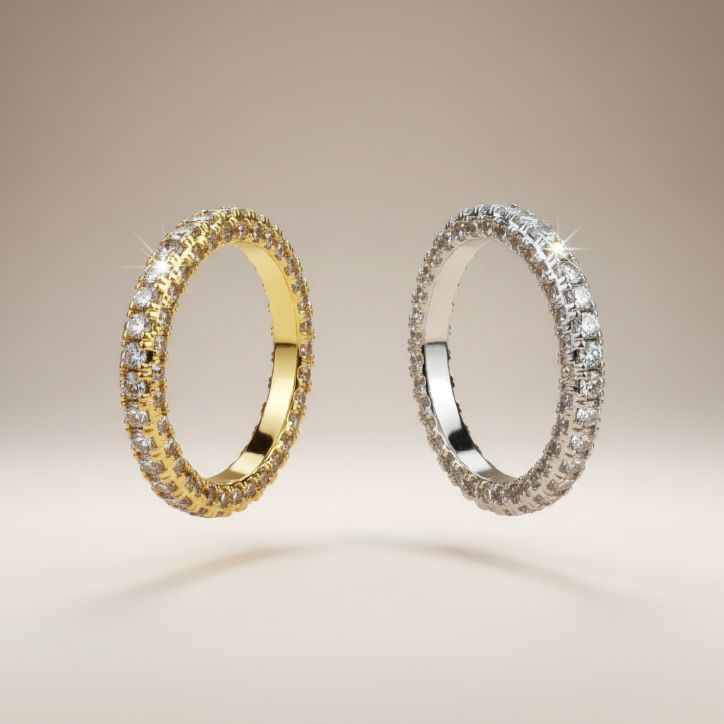 Zwevende diamant band ringen goud en zilver