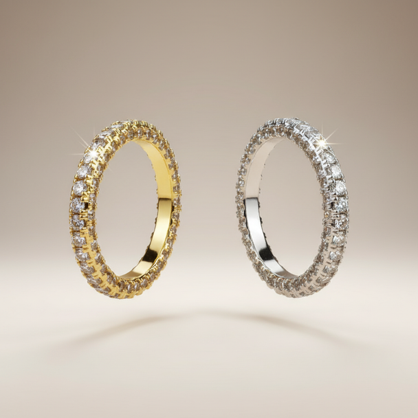 Zwevende diamant band ringen goud en zilver