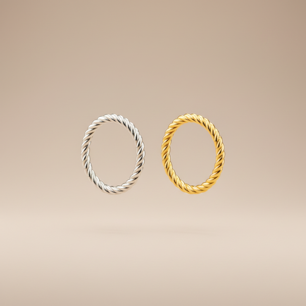 Zwevende twisted rope ringen zilver en goud
