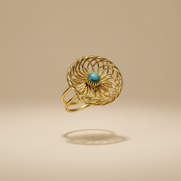 Zwevende vintage nautilus ring turquoise