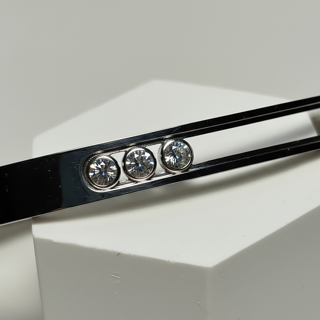 Zilveren bangle armband 3 zirkonia close-up