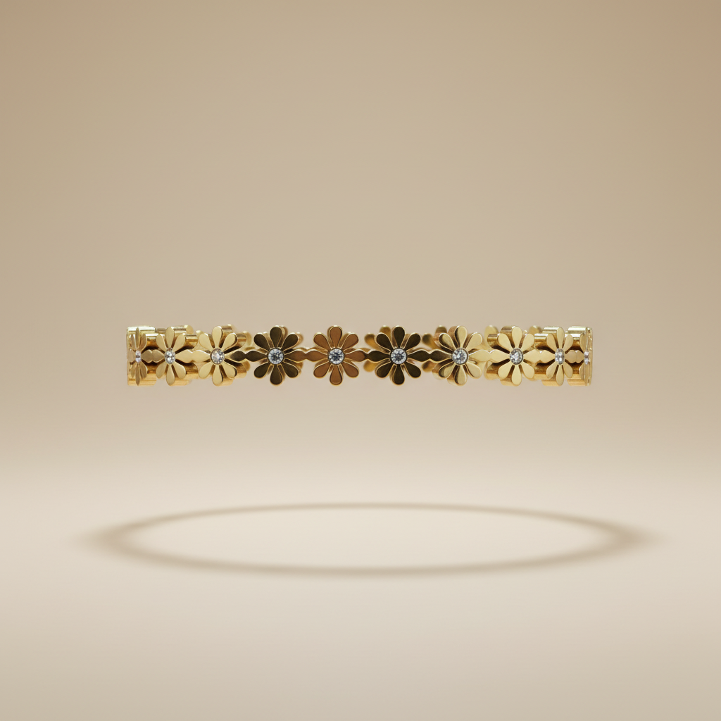 Zwevende bloemen armband zirkonia goud