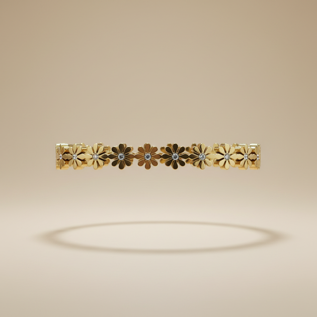 Zwevende bloemen armband zirkonia goud