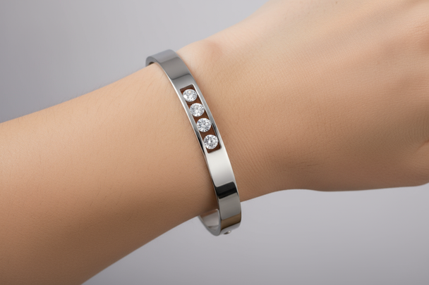 Slavenarmband Roestvrijstaal Zilver 3 Zirkonia Stenen Schuifbaar 6mm Dames