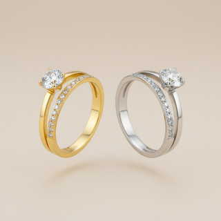 Zwevende dubbele ring sets goud en zilver