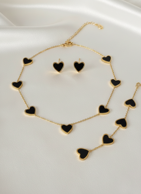 Hartjes Set Zwart Goud 3-Delig
