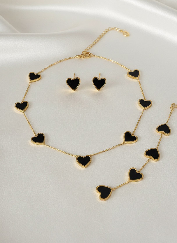 Hartjes Set Zwart Goud 3-Delig