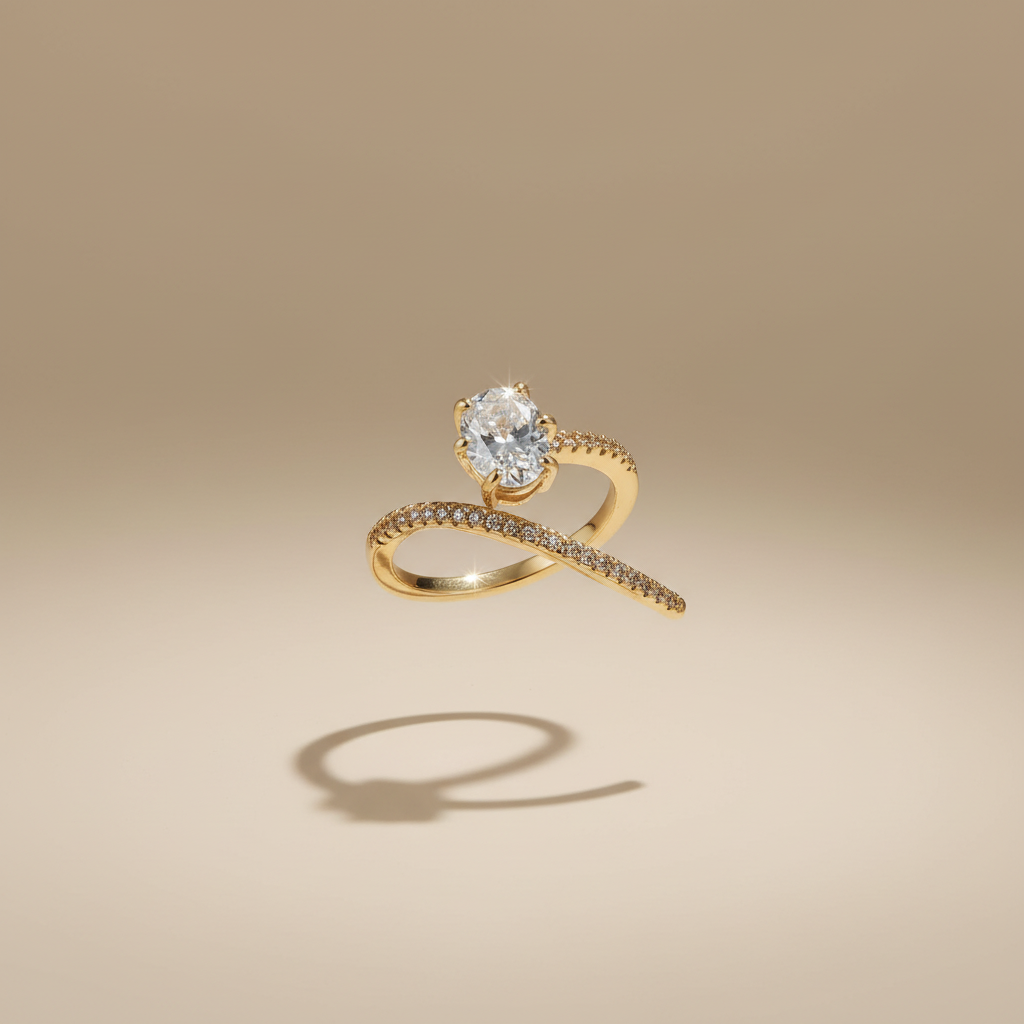 Zwevende slang ring goud solitaire steen