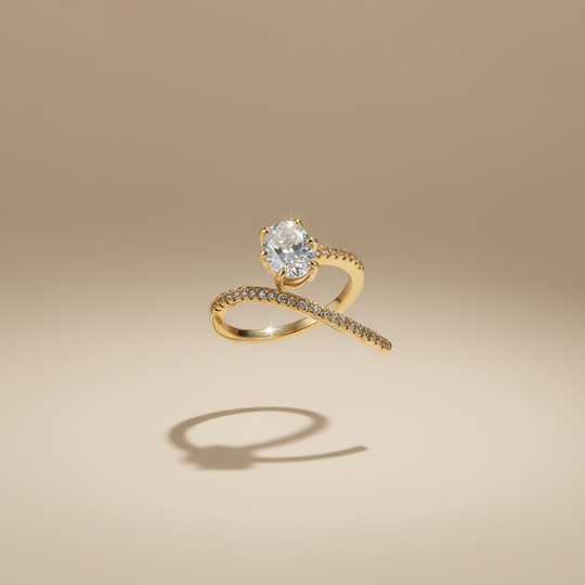 Zwevende slang ring goud solitaire steen