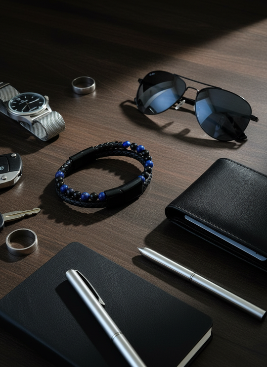 Heren Armband Blauw Leer