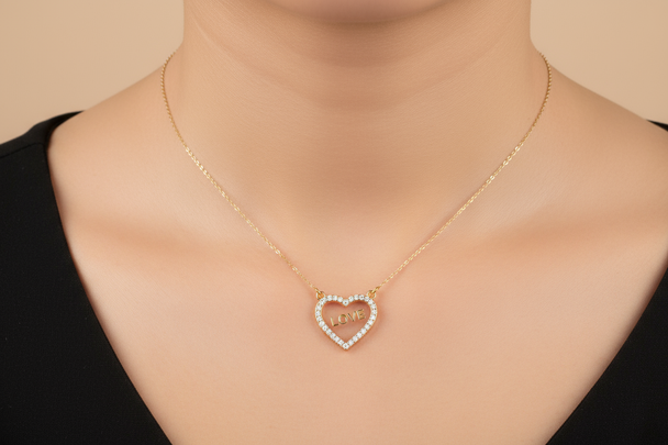 Gouden LOVE Hartjes Ketting 50cm met Zirkonia - 18K Verguld Dames