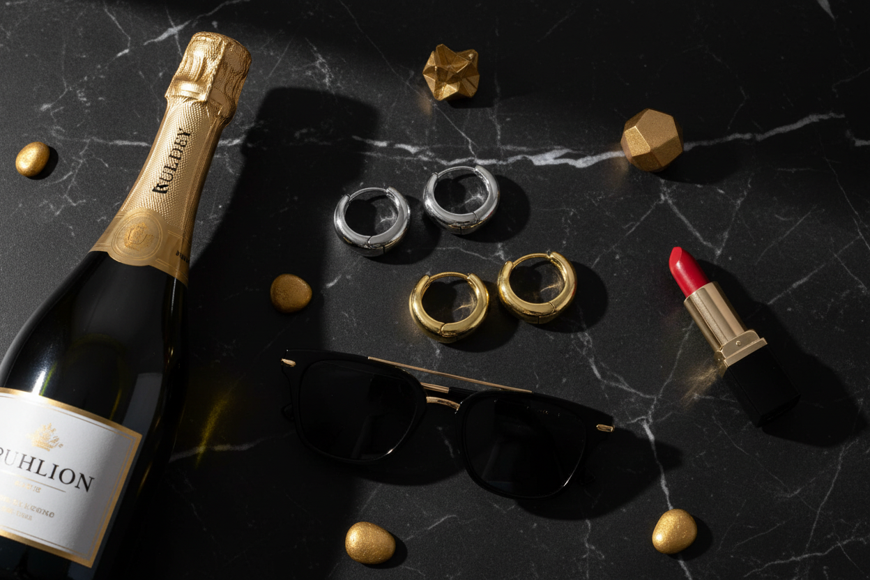 Chunky creool oorbellen luxe styling - champagne en zonnebril