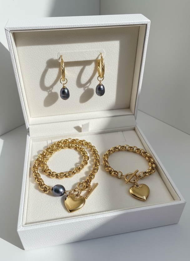 Parel Hart Set Goud 3-Delig