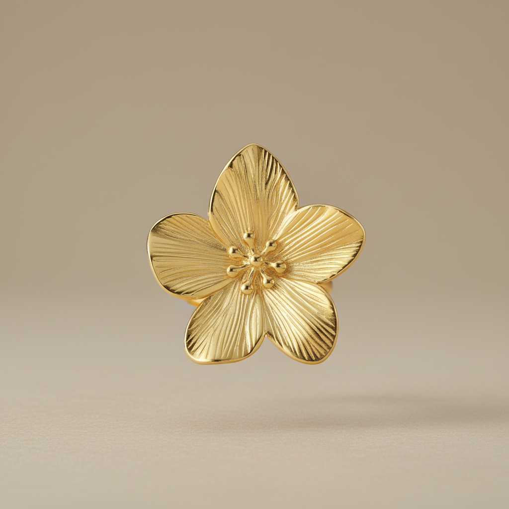 Zwevende grote bloem ring goud verstelbaar