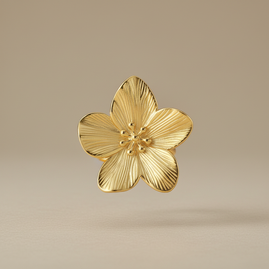 Zwevende grote bloem ring goud verstelbaar