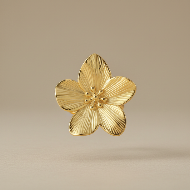 Zwevende grote bloem ring goud verstelbaar