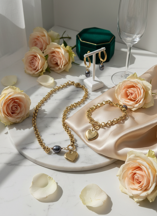 Parel Hart Set Goud 3-Delig