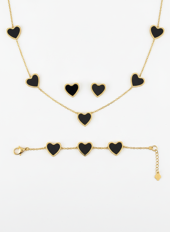 Hartjes Set Zwart Goud 3-Delig