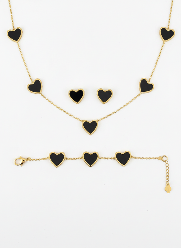 Hartjes Set Zwart Goud 3-Delig