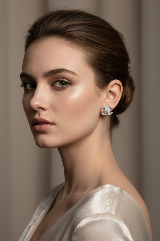 Model portret luxe oorknopjes moissanite - elegant