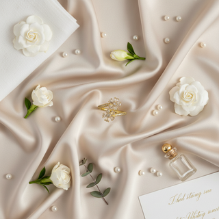 Lifestyle flatlay dubbele bloem ring met luxe elementen