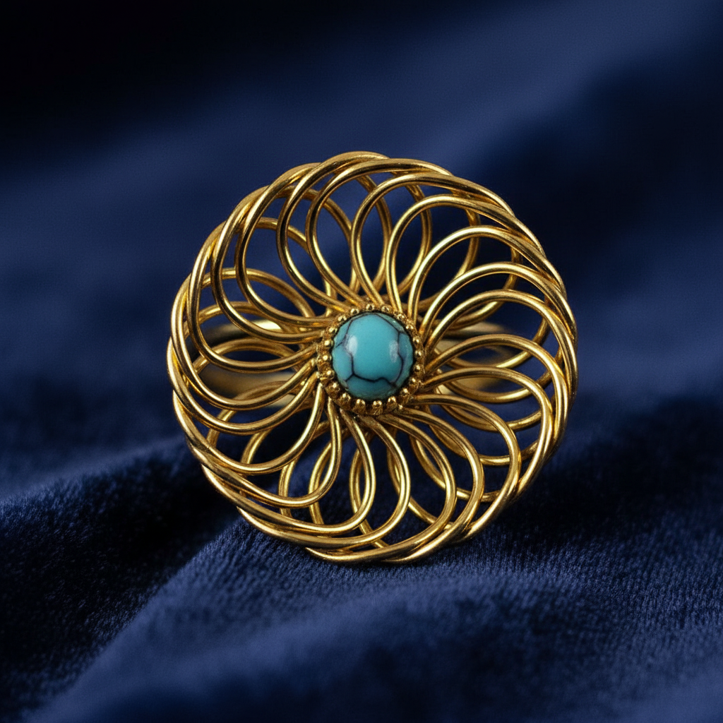 Close-up detail spiraal metaalwerk en turquoise