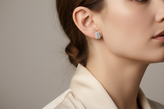 Elegante Baguette Zilver 925 Oorknopjes met Zirkoon Dames