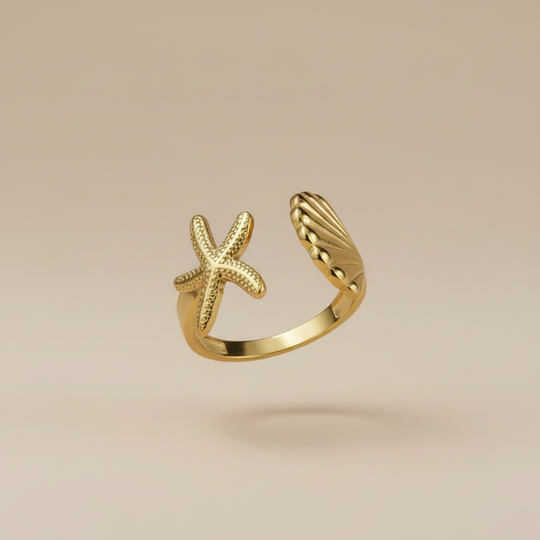 Zwevende zeester ring goud verstelbaar