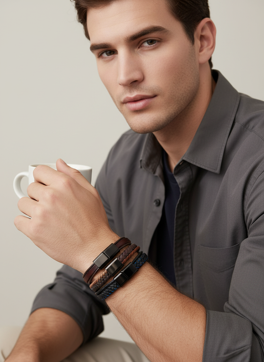 Leren heren armbanden op model