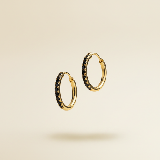 Gouden creool oorbellen zwarte zirkonia zwevend