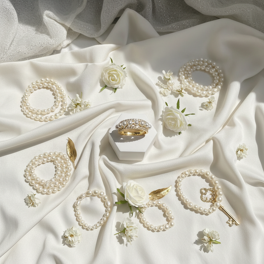 Lifestyle flatlay parel ring met luxe elementen