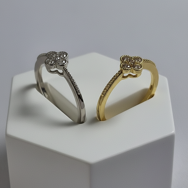 Close-up detail klavervier zilver en goud