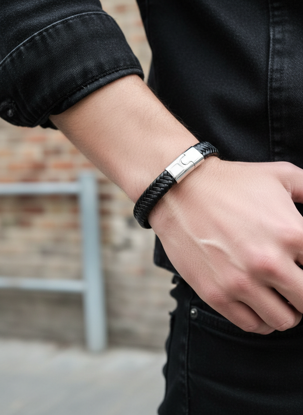 Heren Armband Zwart Leer
