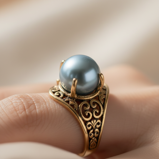 Ring Vintage Goud Blauwe Parel
