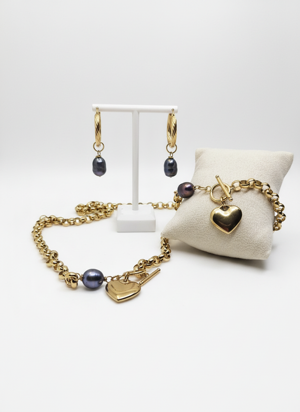 Parel Hart Set Goud 3-Delig